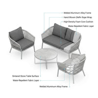 6-Piece Aluminum Patio Furniture Set, Olefin Rope Modern Outdoor Conversation Set Sectional Sofa with Water Repellent Thick Cushions and Coffee Table for Balcony, Garden, Light Grey — How It Works
