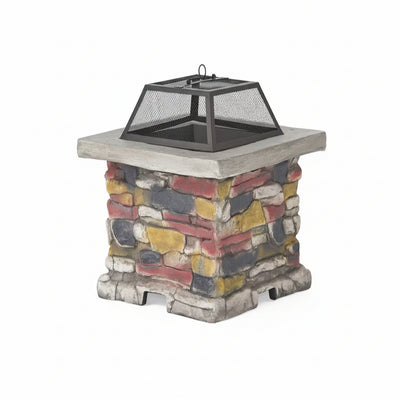 29 In, Stone Gray Square Wood Outdoor Fire Pit
