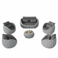 6-Piece Aluminum Patio Furniture Set, Olefin Rope Modern Outdoor Conversation Set Sectional Sofa with Water Repellent Thick Cushions and Coffee Table for Balcony, Garden, Light Grey