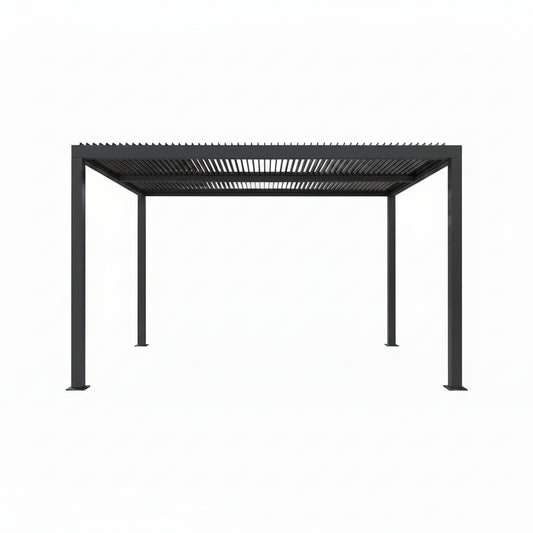 Gray Louvered Pergola Outdoor Aluminum Pergola with Adjustable Roof for Patio Gray Hardtop Gazebo