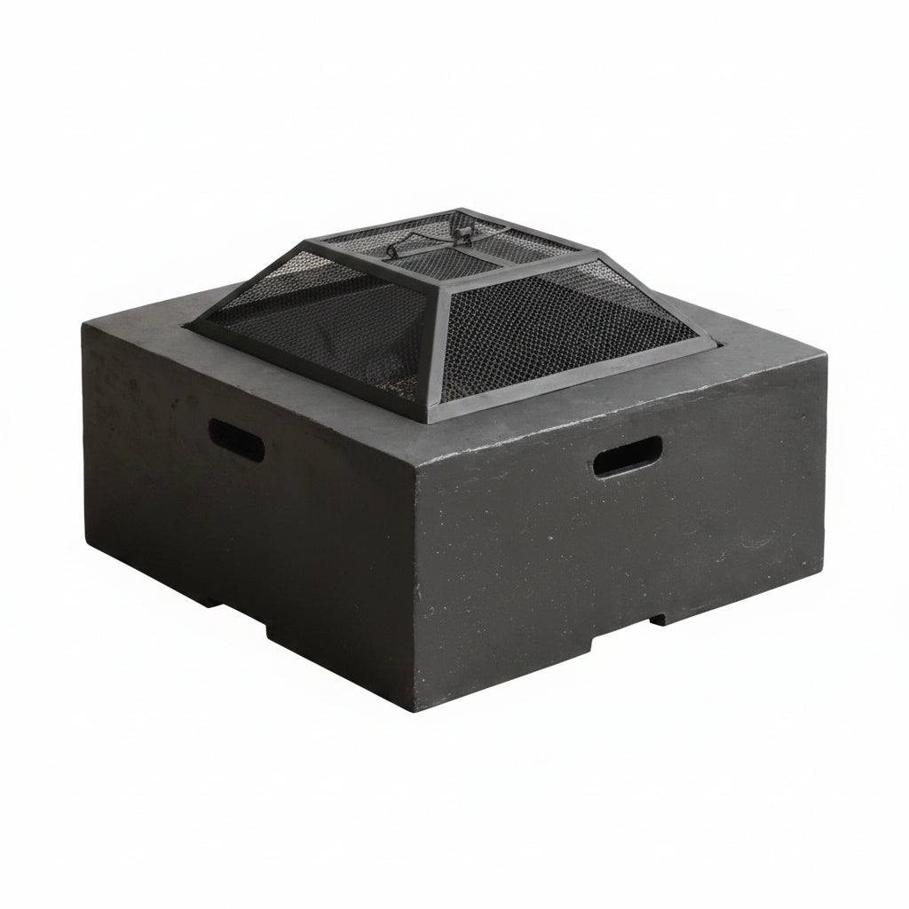 29 In. Dark Gray Square Wood Outdoor Fire Pit
